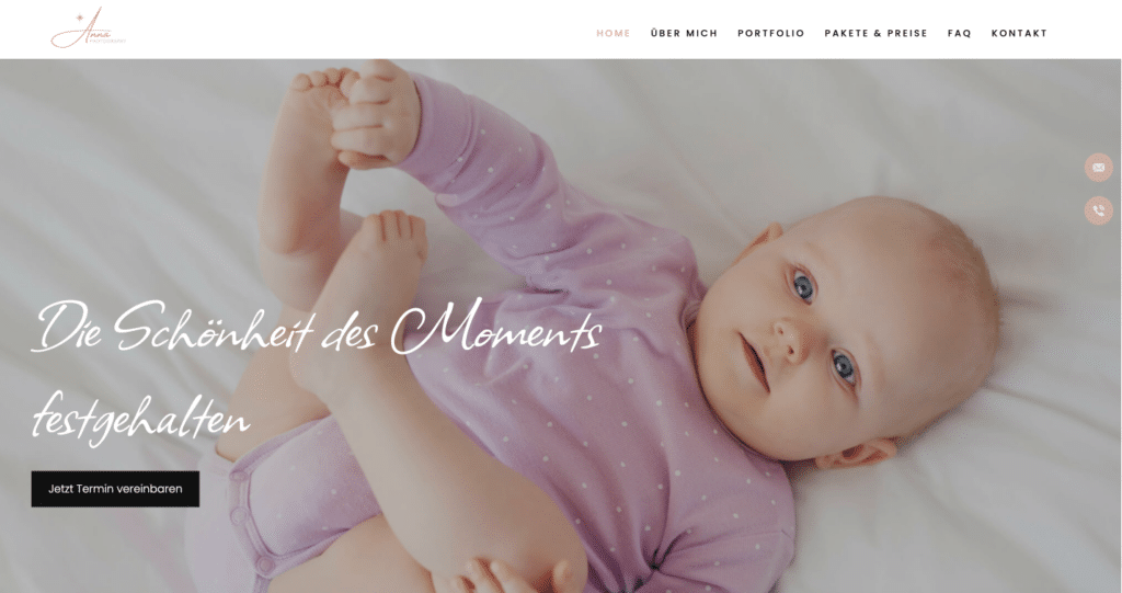 Baby auf Fotografie-Webseite
